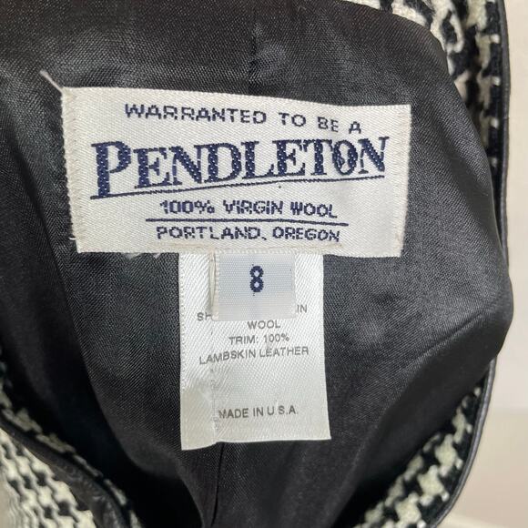 Pendleton Black White Houndstooth Wool Lambskin Trim Blazer 8 - Picture 7 of 8